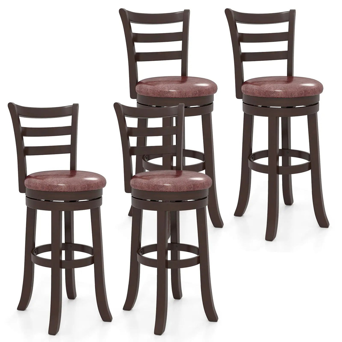 Counter Height Swivel Barstools Set of 2 with Faux Leather Seat and Wrap-around Footrest, photo 7 of 16