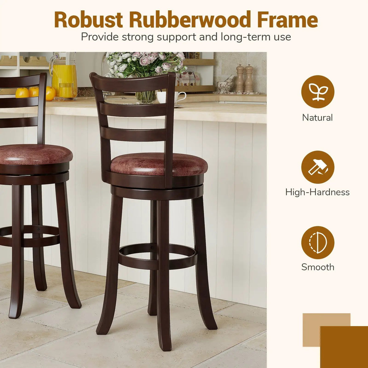 Counter Height Swivel Barstools Set of 2 with Faux Leather Seat and Wrap-around Footrest, photo 15 of 16
