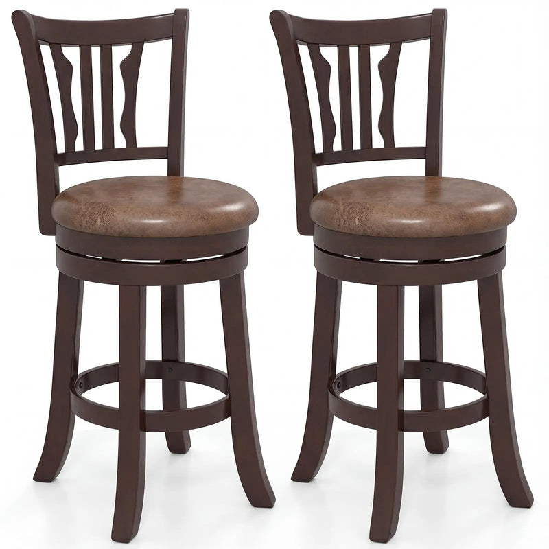 Counter Height Swivel Bar Stools Set of 2 with Back and Solid Rubber Frame by DirectDeals