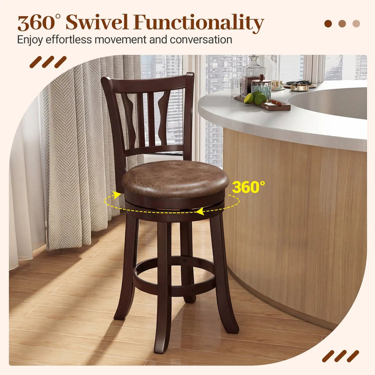 Counter Height Swivel Bar Stools Set of 2 with Back and Solid Rubber Frame, photo 14 of 16