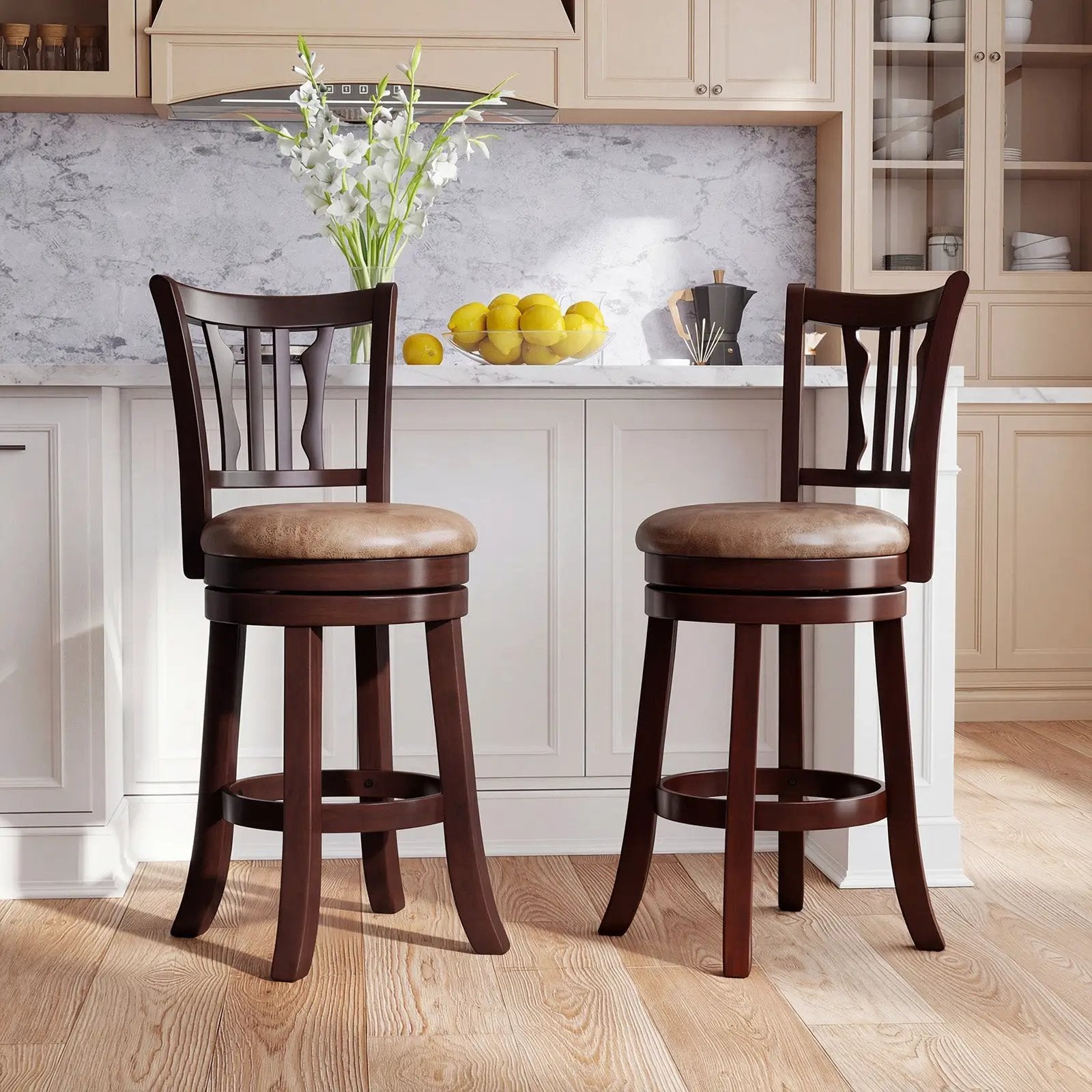 Counter Height Swivel Bar Stools Set of 2 with Back and Solid Rubber Frame by DirectDeals