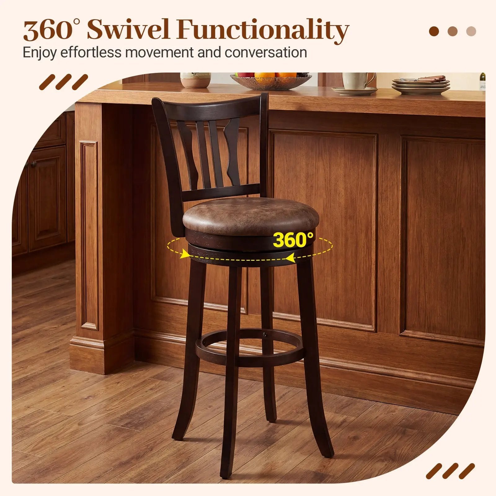 Counter Height Swivel Bar Stools Set of 2 with Back and Solid Rubber Frame by DirectDeals