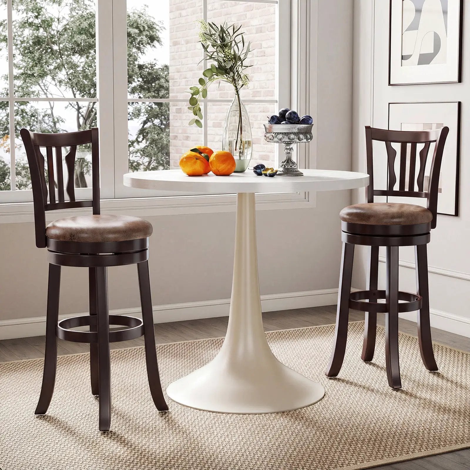 Counter Height Swivel Bar Stools Set of 2 with Back and Solid Rubber Frame by DirectDeals
