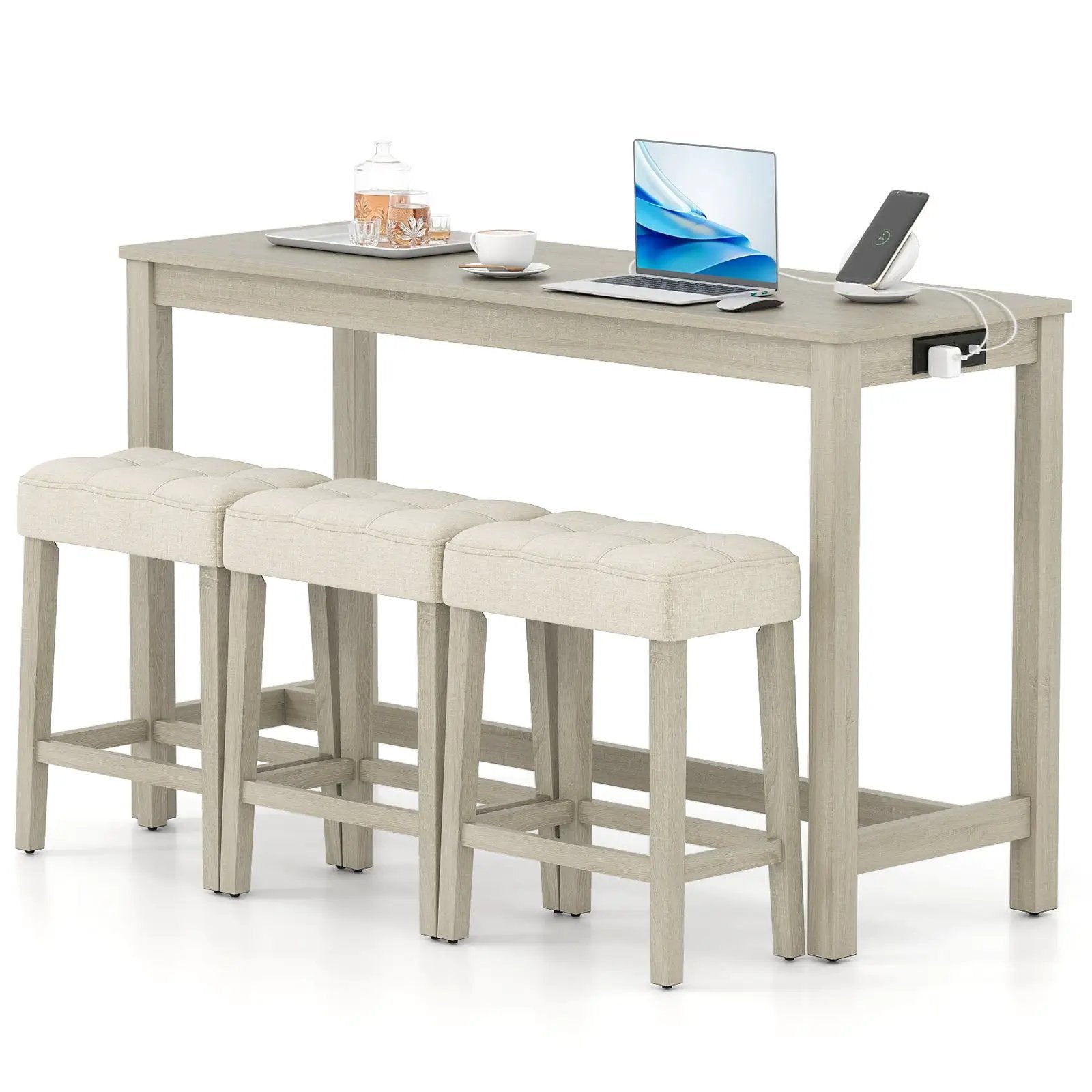 Counter Height Table with 3 Stools and 4-Piece Breakfast Nook Bar Set-Gray by DirectDeals
