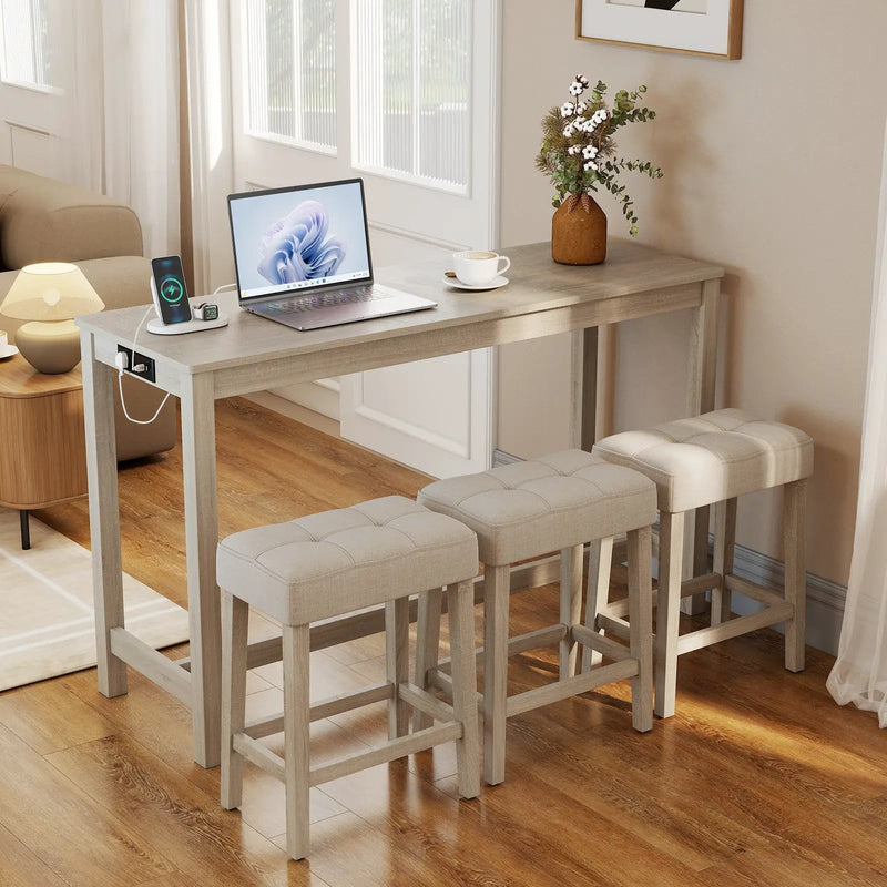 Counter Height Table with 3 Stools and 4-Piece Breakfast Nook Bar Set-Gray by DirectDeals