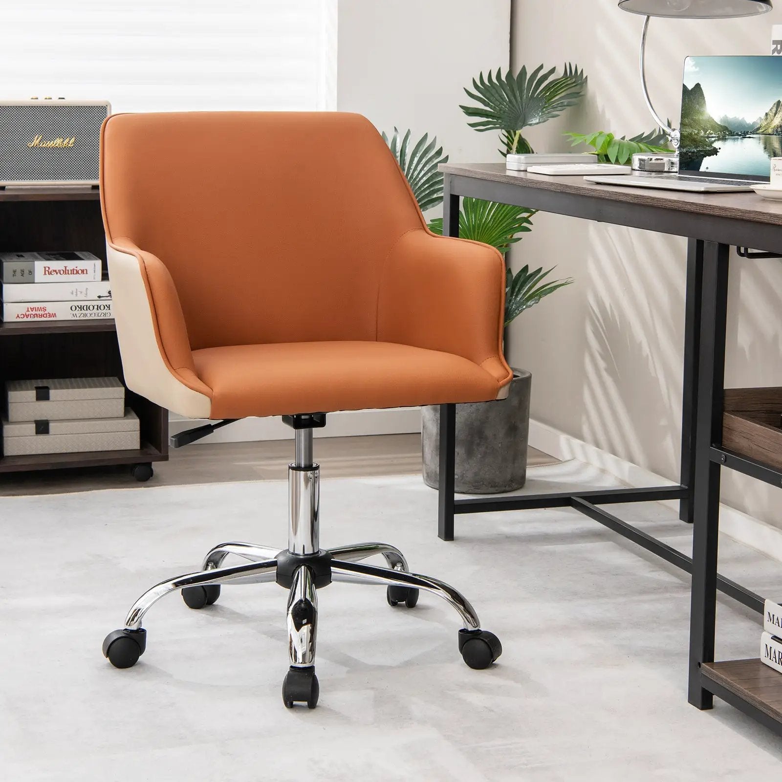 PU Covered Office Chair with Adjustable Height and Sponge Padded Cushion-Brown by DirectDeals