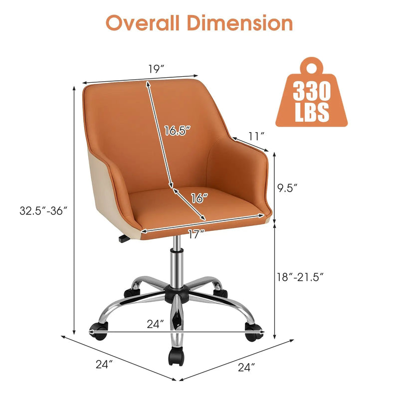 PU Covered Office Chair with Adjustable Height and Sponge Padded Cushion-Brown by DirectDeals