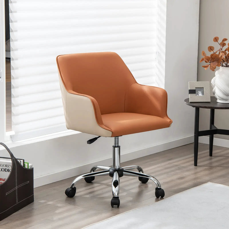 PU Covered Office Chair with Adjustable Height and Sponge Padded Cushion-Brown by DirectDeals