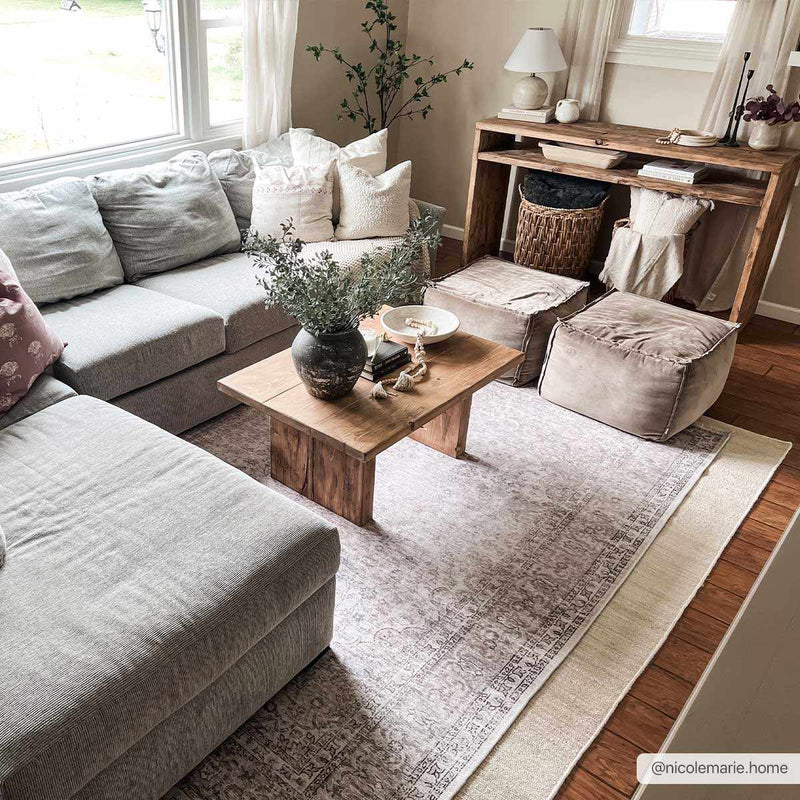 Cream Holi-2301 Washable Area Rug by Hauteloom
