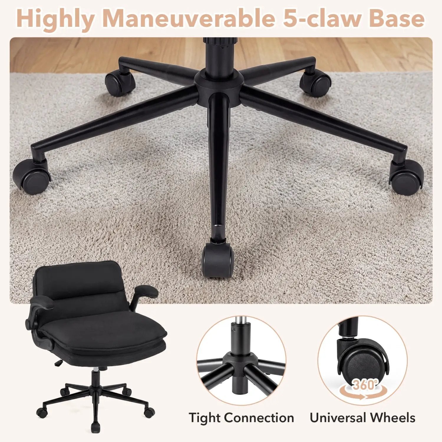 Criss Cross Chair on Wheels with Flip-up Arms Adjustable Height by DirectDeals
