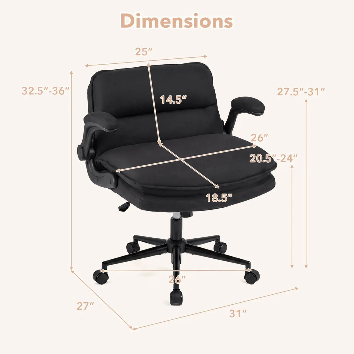Criss Cross Chair on Wheels with Flip-up Arms Adjustable Height, photo 11 of 16
