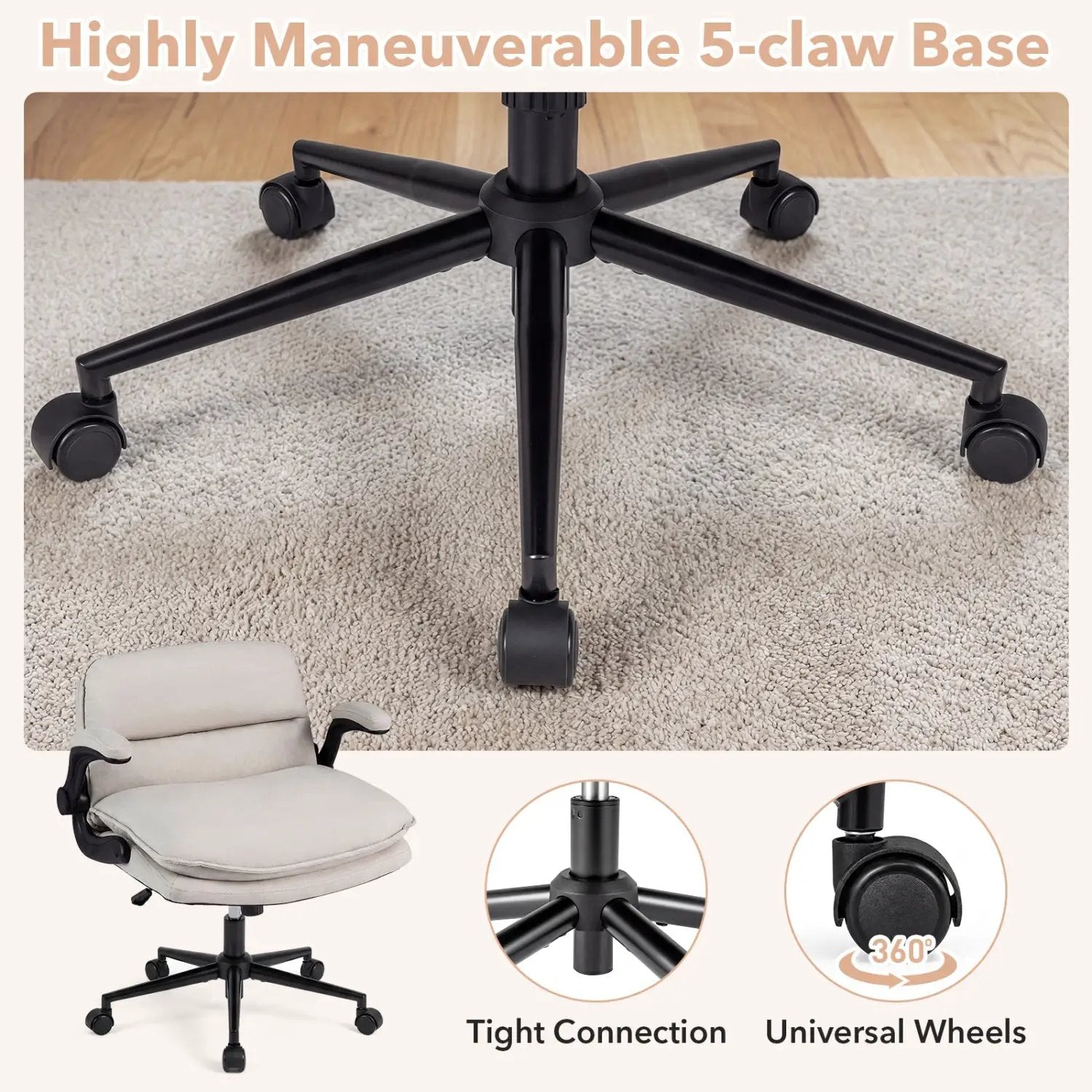 Criss Cross Chair on Wheels with Flip-up Arms Adjustable Height by DirectDeals