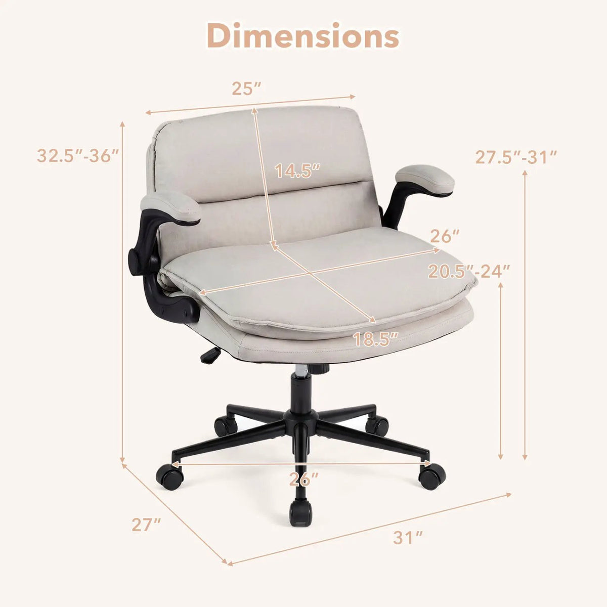 Criss Cross Chair on Wheels with Flip-up Arms Adjustable Height, photo 4 of 16