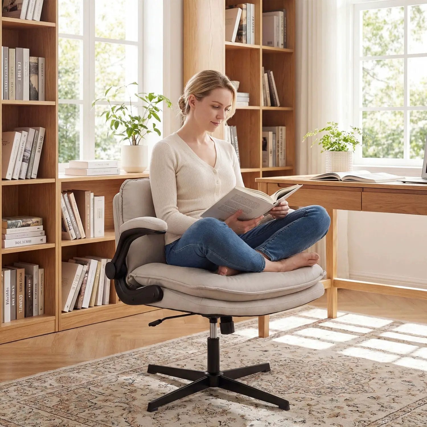 Criss Cross Chair with Flip-up Arms Ergonomic Office Desk Chair with Adjustable Height Wide Backrest Padded Seat by DirectDeals