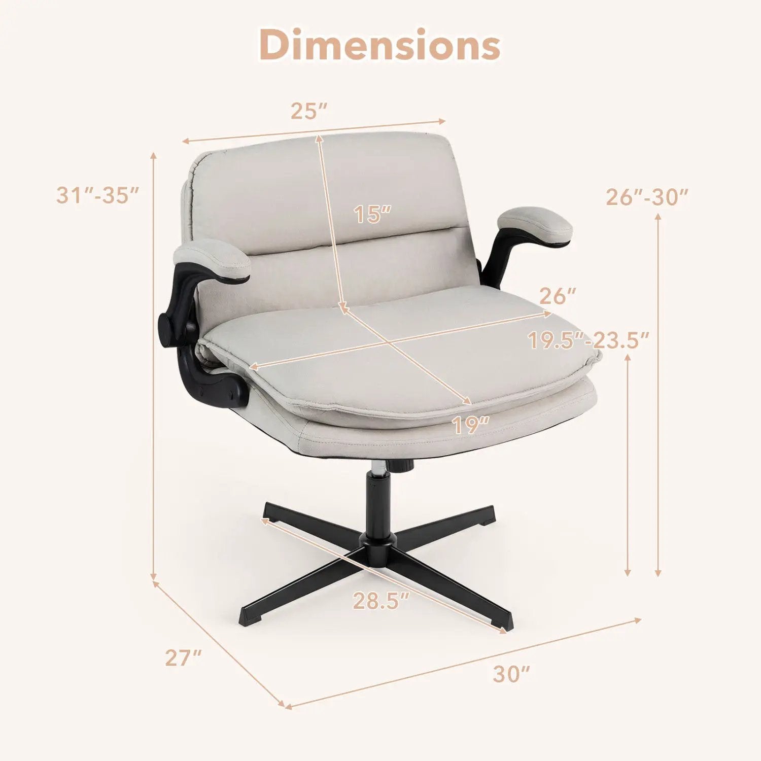 Criss Cross Chair with Flip-up Arms Ergonomic Office Desk Chair with Adjustable Height Wide Backrest Padded Seat by DirectDeals