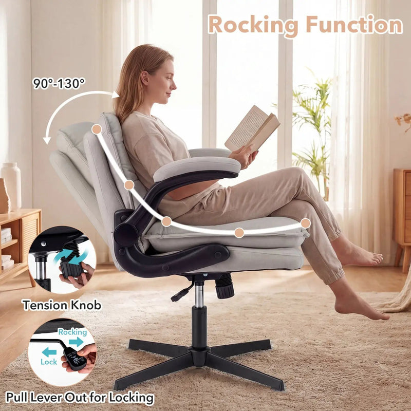 Criss Cross Chair with Flip-up Arms Ergonomic Office Desk Chair with Adjustable Height Wide Backrest Padded Seat by DirectDeals