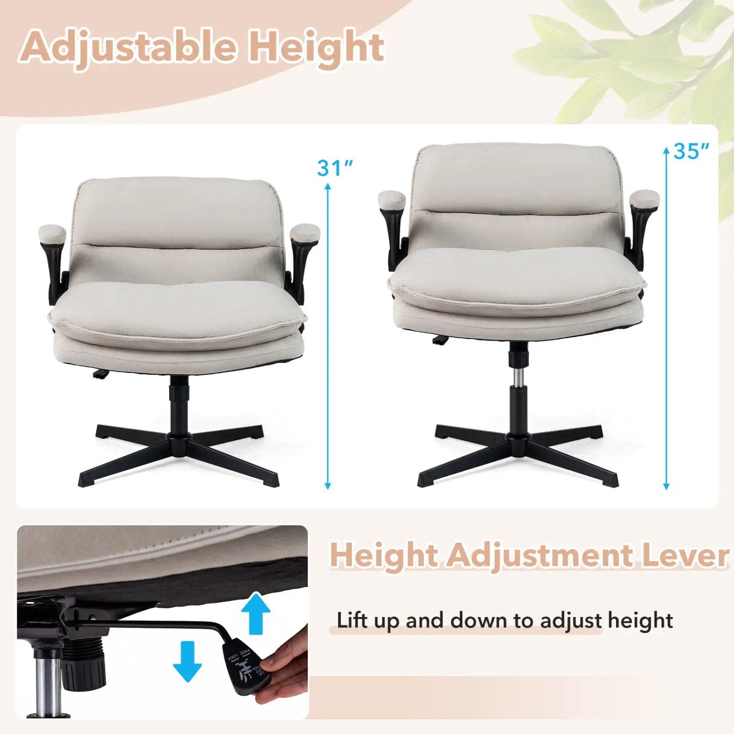 Criss Cross Chair with Flip-up Arms Ergonomic Office Desk Chair with Adjustable Height Wide Backrest Padded Seat by DirectDeals