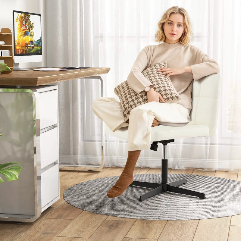 PU Leather Upholstered Cross-legged Office Chair with Oversized U-shaped Seat for Home Office Make Up by DirectDeals