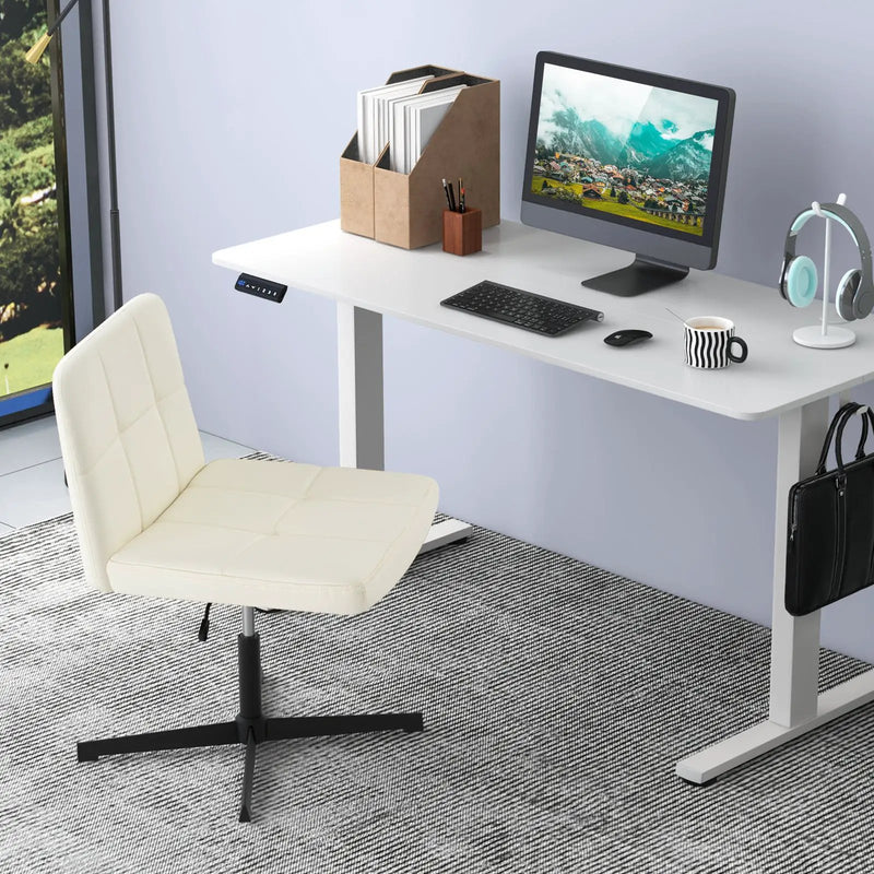 PU Leather Upholstered Cross-legged Office Chair with Oversized U-shaped Seat for Home Office Make Up by DirectDeals