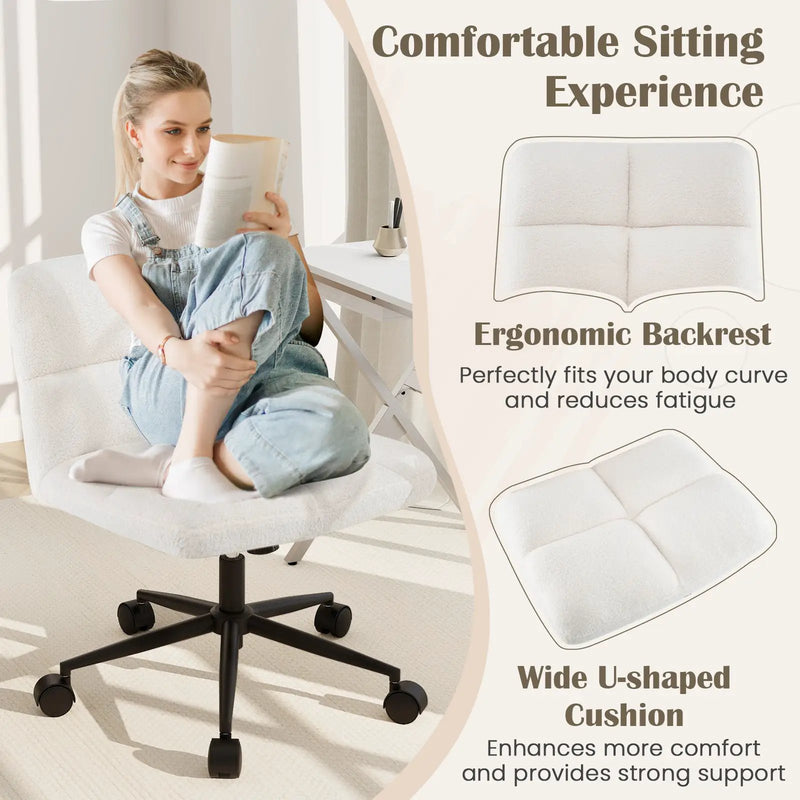 Cross Legged Chair with Wheels with Padded Seat Adjustable Height for Bedroom Study-Beige by DirectDeals