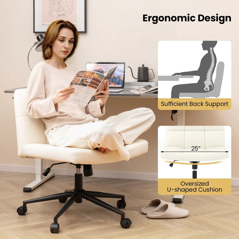Height-adjustable Armless Desk Chair with Wheels for Home Office Make Up by DirectDeals