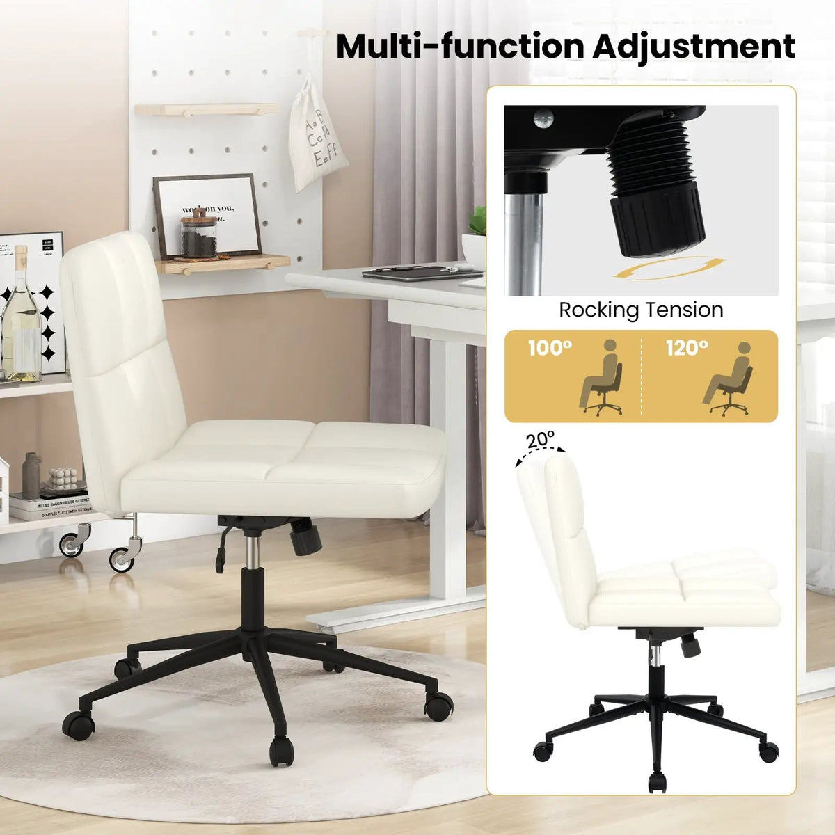 Height-adjustable Armless Desk Chair with Wheels for Home Office Make Up, photo 7 of 9