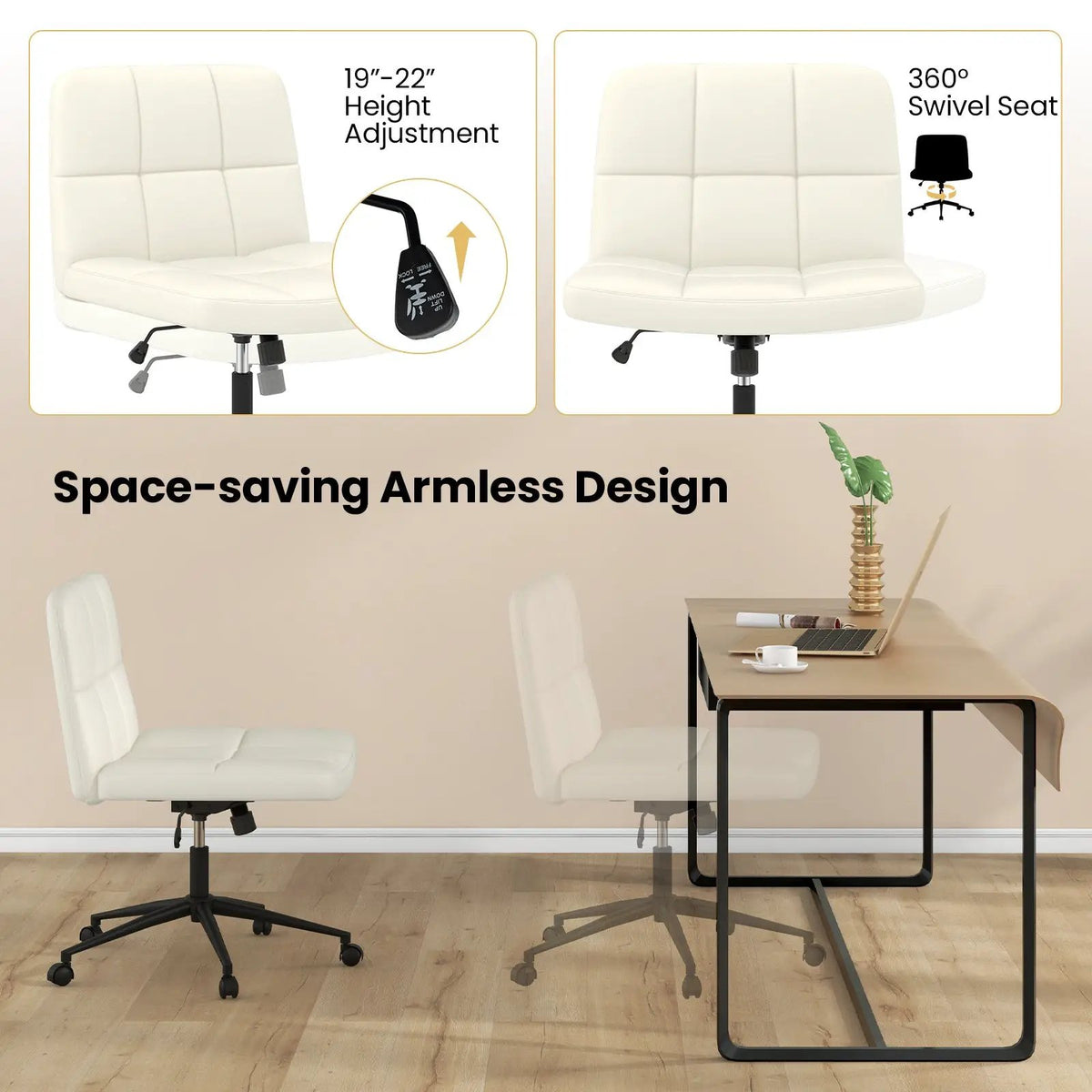 Height-adjustable Armless Desk Chair with Wheels for Home Office Make Up, photo 8 of 9