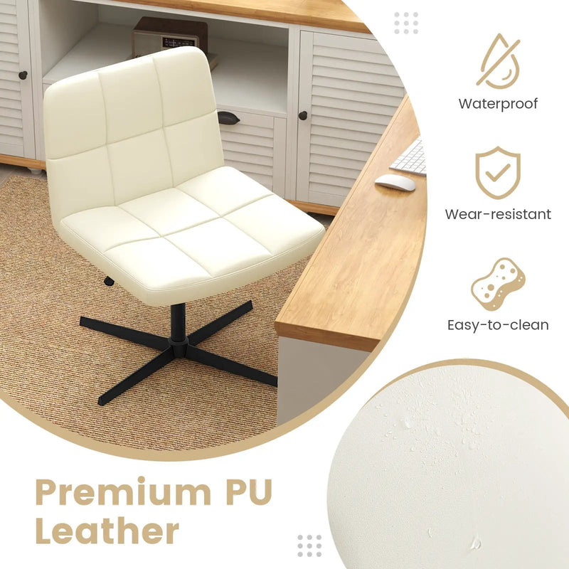 PU Leather Upholstered Cross-legged Office Chair with Oversized U-shaped Seat for Home Office Make Up by DirectDeals