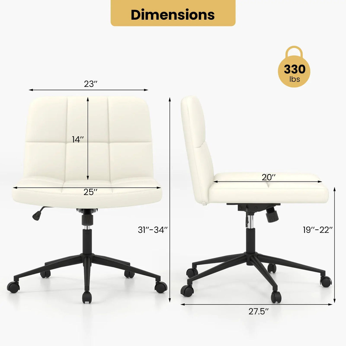 Height-adjustable Armless Desk Chair with Wheels for Home Office Make Up, photo 5 of 9