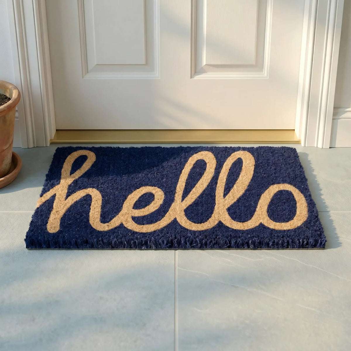 Cursive Hello Doormat Handwoven, Durable - Dark Blue, photo 10 of 21