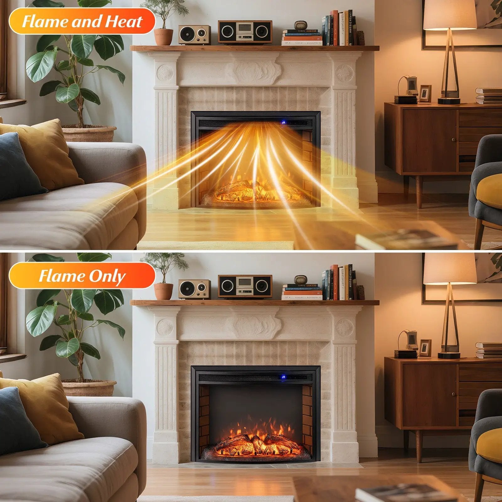 Curved Recessed Electric Fireplace Insert with Remote Control and Overheat Protection-26 Inch by DirectDeals