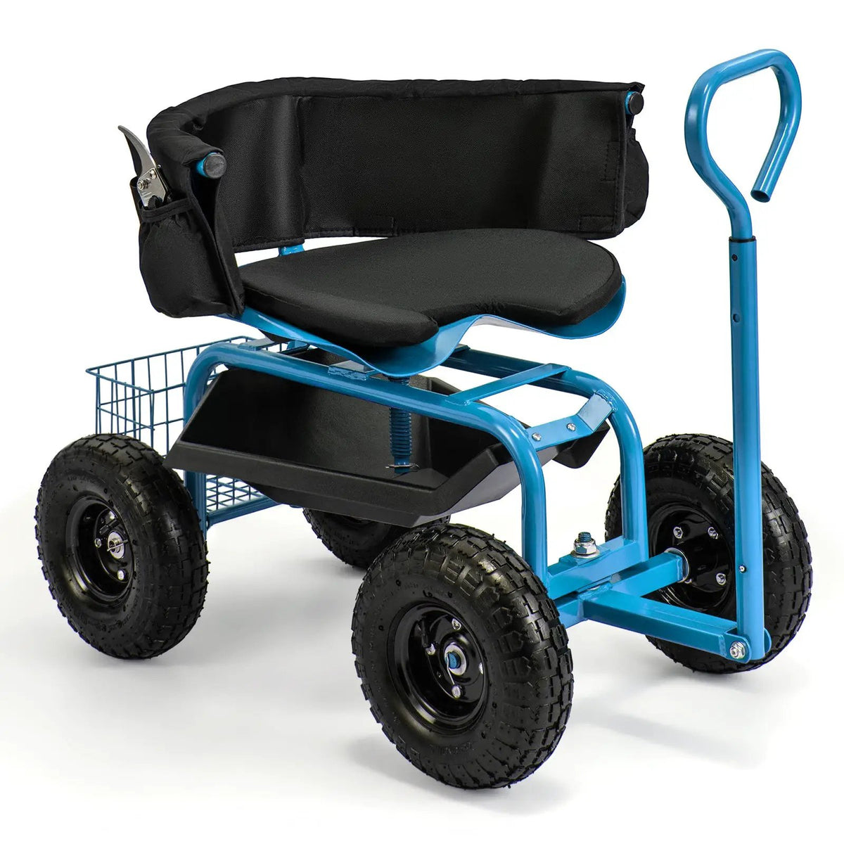 Cushioned Rolling Garden Cart Scooter with Storage Basket and Tool Pouch, photo 3 of 10