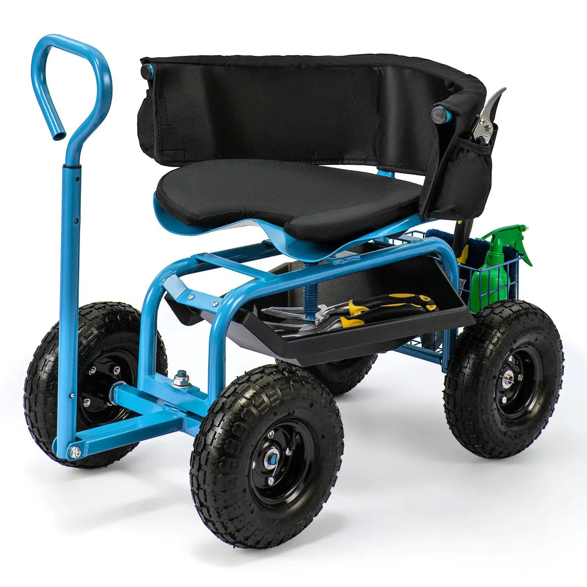 Cushioned Rolling Garden Cart Scooter with Storage Basket and Tool Pouch, photo 4 of 10