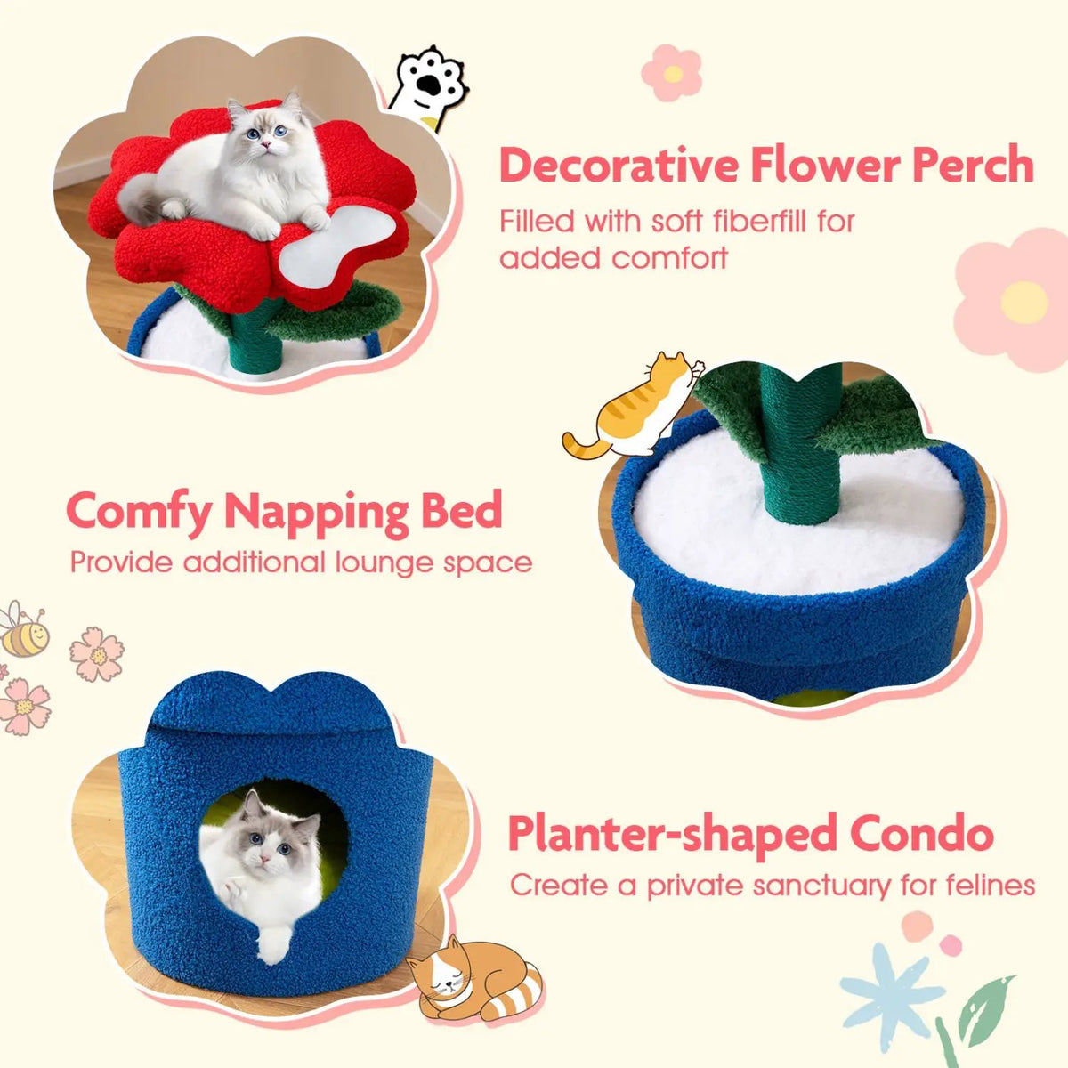 Cute Cat Tree with Flower Padded Perch for Indoor Cats, photo 6 of 16
