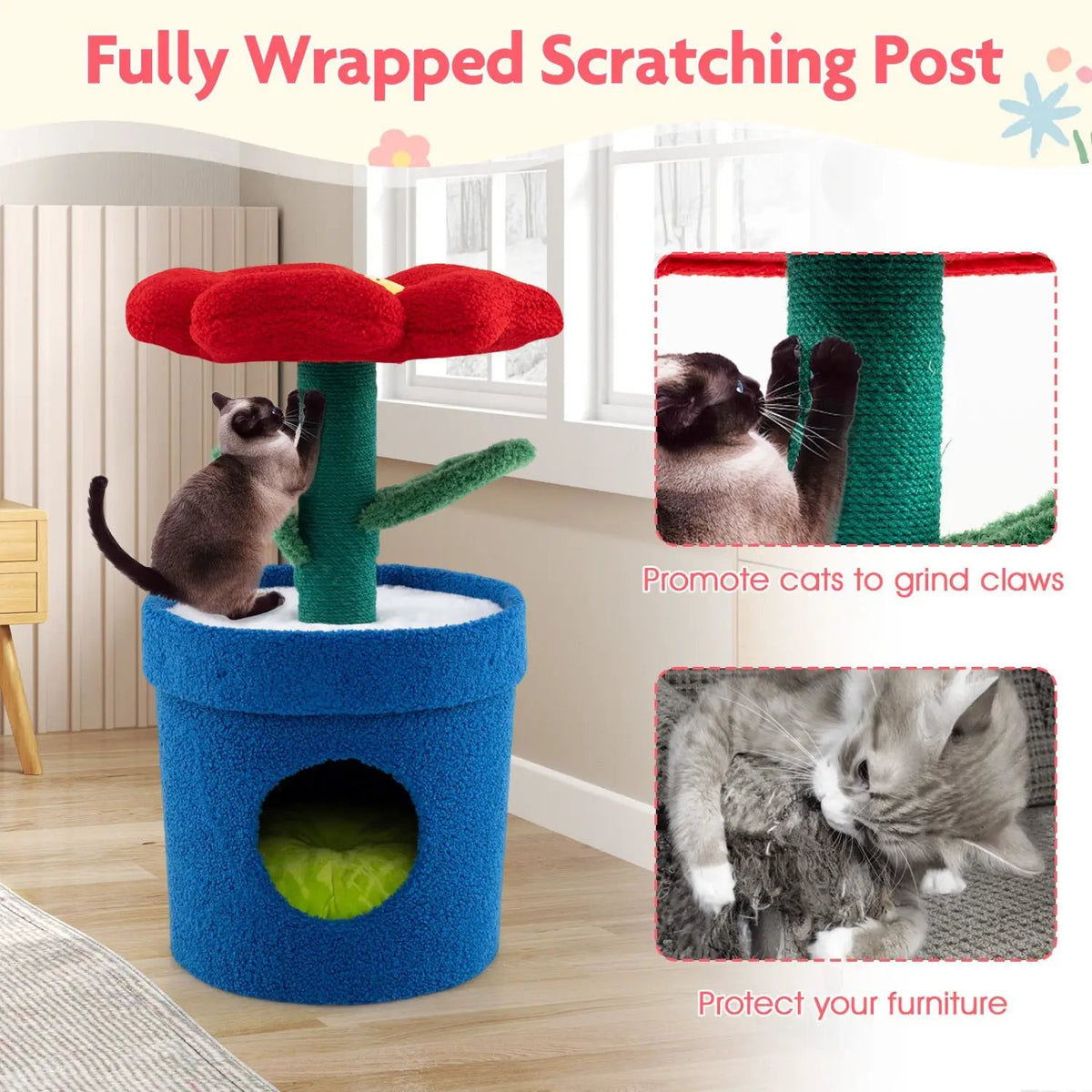 Cute Cat Tree with Flower Padded Perch for Indoor Cats, photo 8 of 16