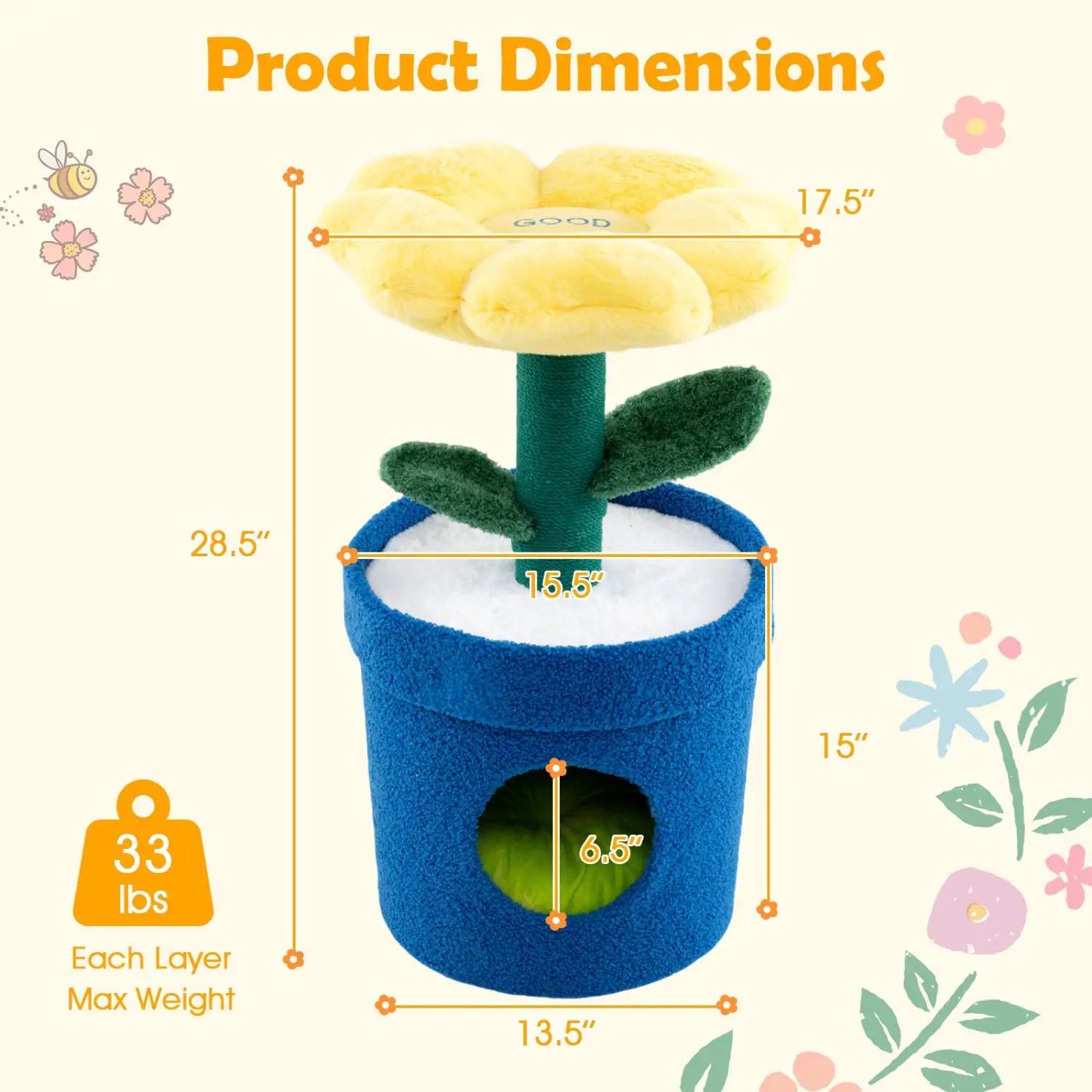 Cute Cat Tree with Flower Padded Perch for Indoor Cats by DirectDeals