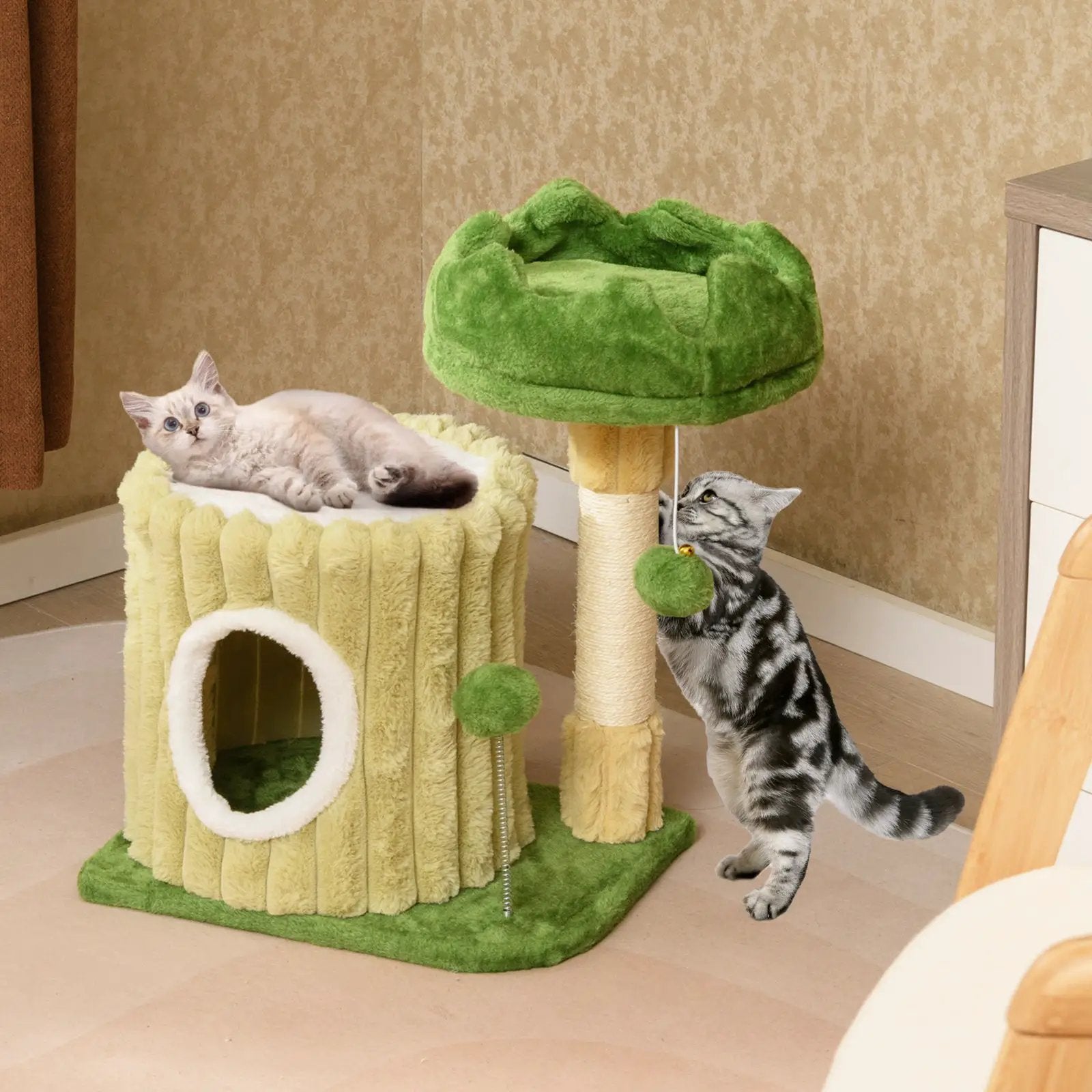 Cute Cat Tree with Sisal Scratching Posts and Dangling Ball by DirectDeals