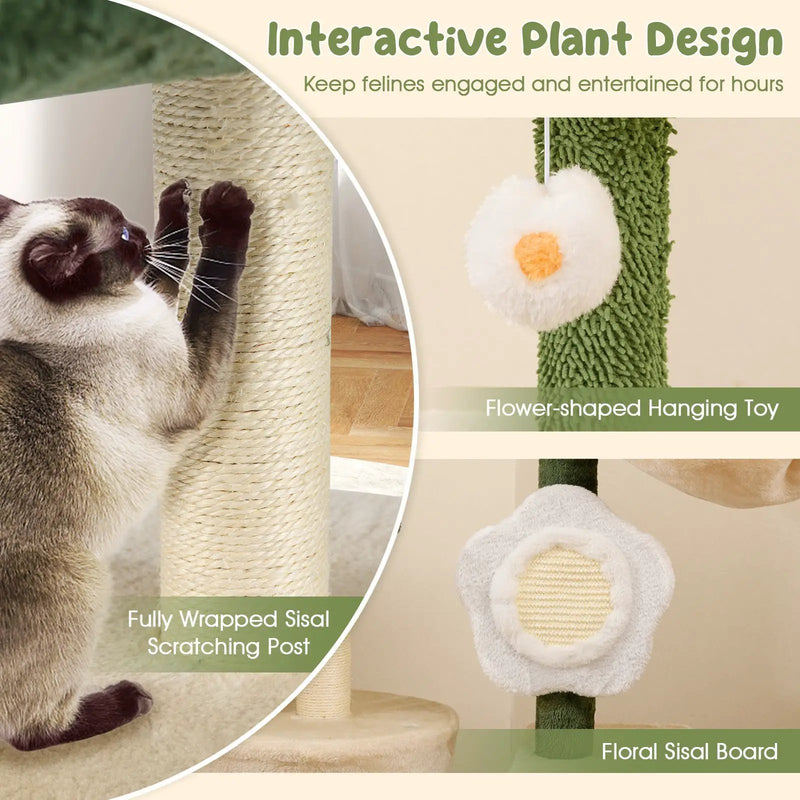 Cute Flower Cat Tree Modern Kitty Tower with Plush Top Perch-Multicolor by DirectDeals