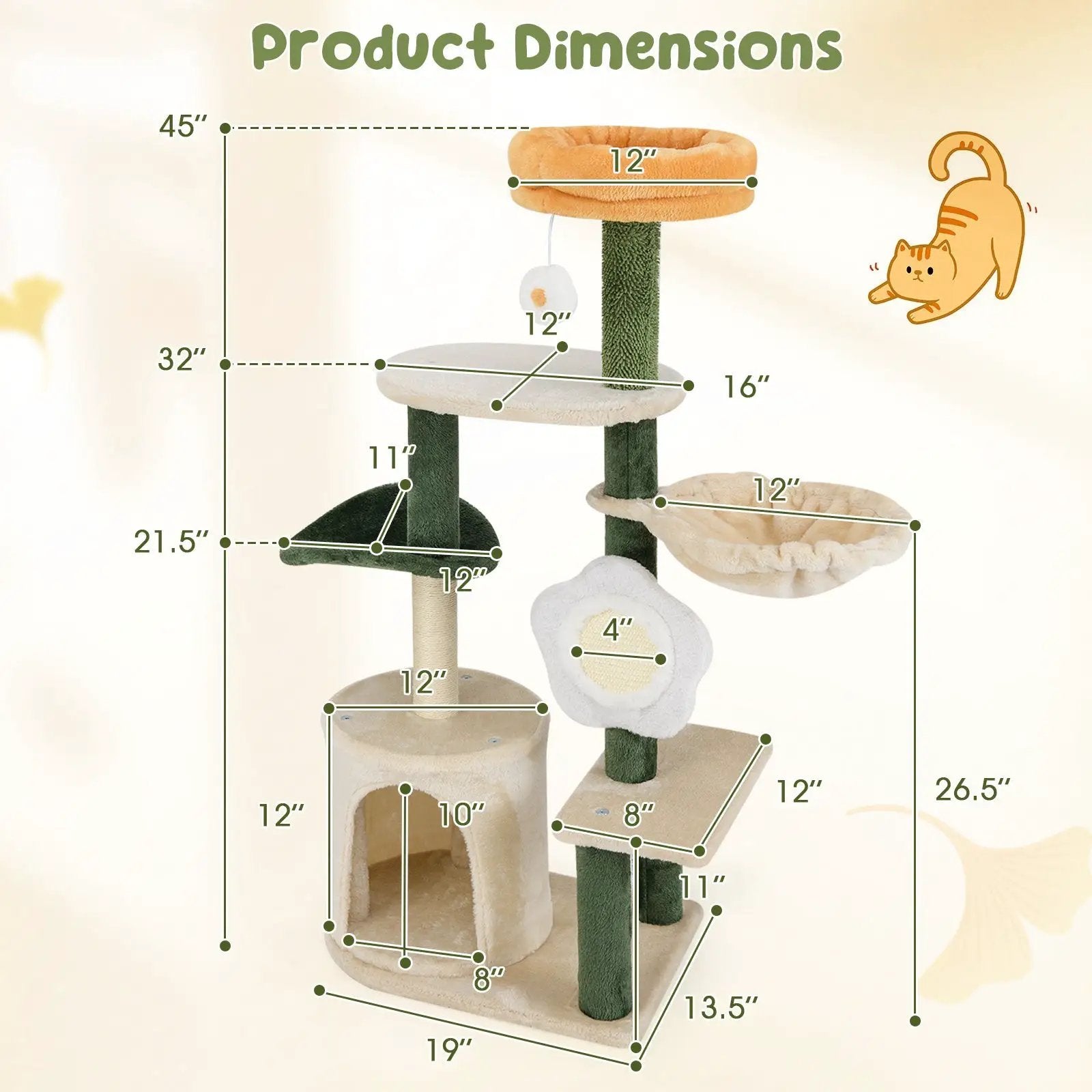 Cute Flower Cat Tree Modern Kitty Tower with Plush Top Perch-Multicolor by DirectDeals