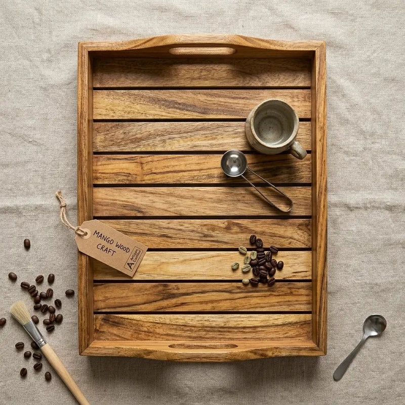 House of Avana Rectangular Mango Wood Serving Tray Large by House Of Avana