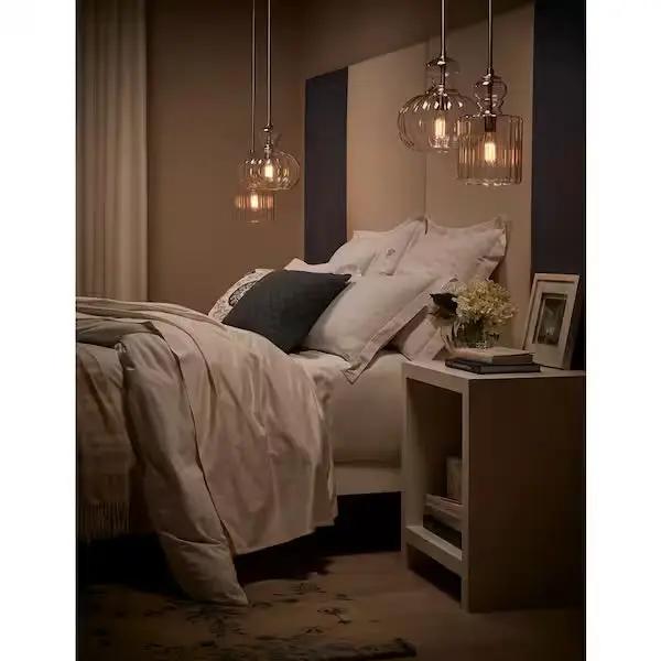 Open Box KICHLER Riviera 13 in. 1-Light Brushed Nickel Transitional Shaded Kitchen Pendant Hanging Light with Clear Ribbed Glass by Selzalot