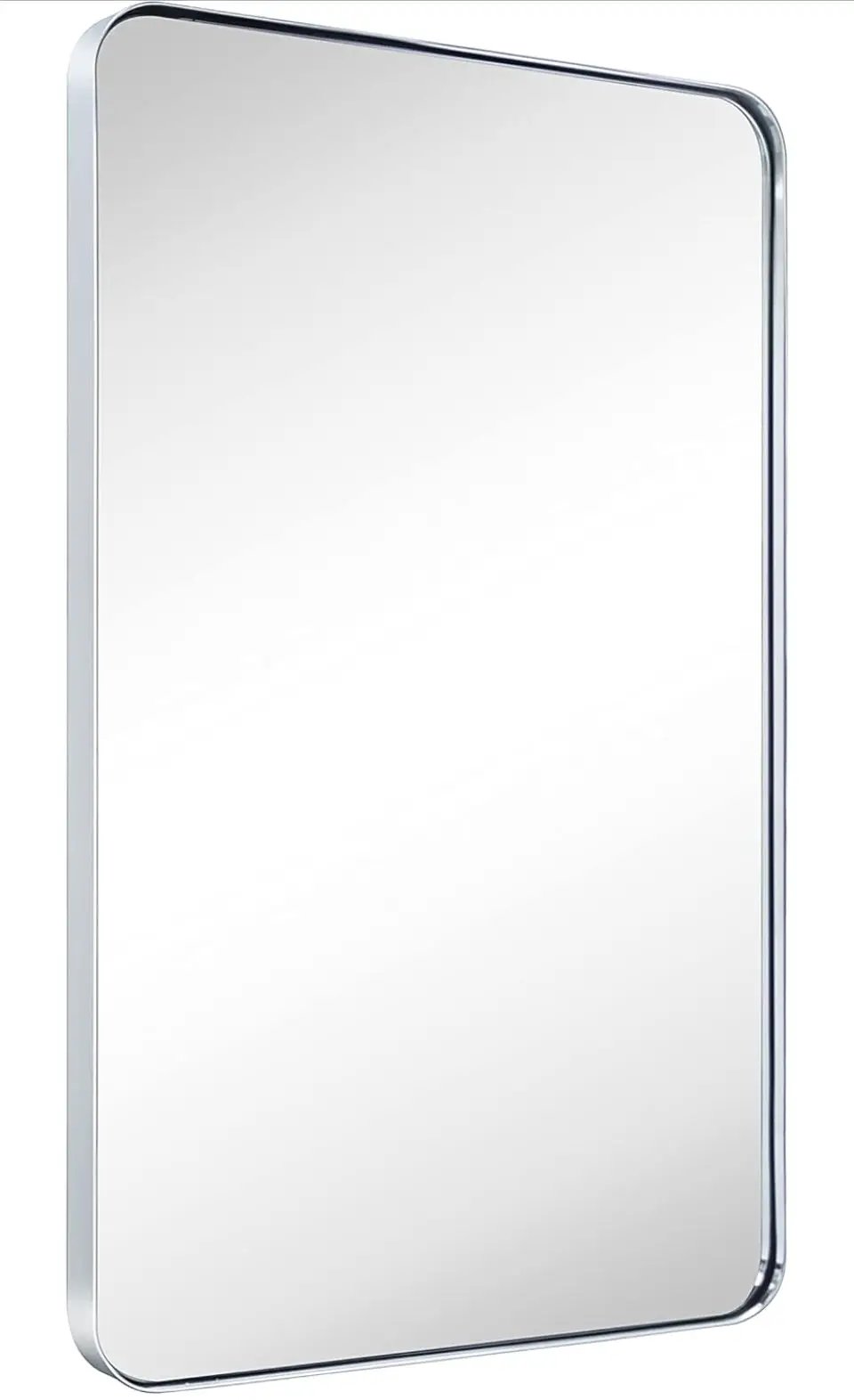 GRACTO 20x30 inch Chrome Stainless Steel Metal Framed Bathroom Mirror Wall Mounted Rounded Rectangular Bathroom Vanity Mirror by Selzalot