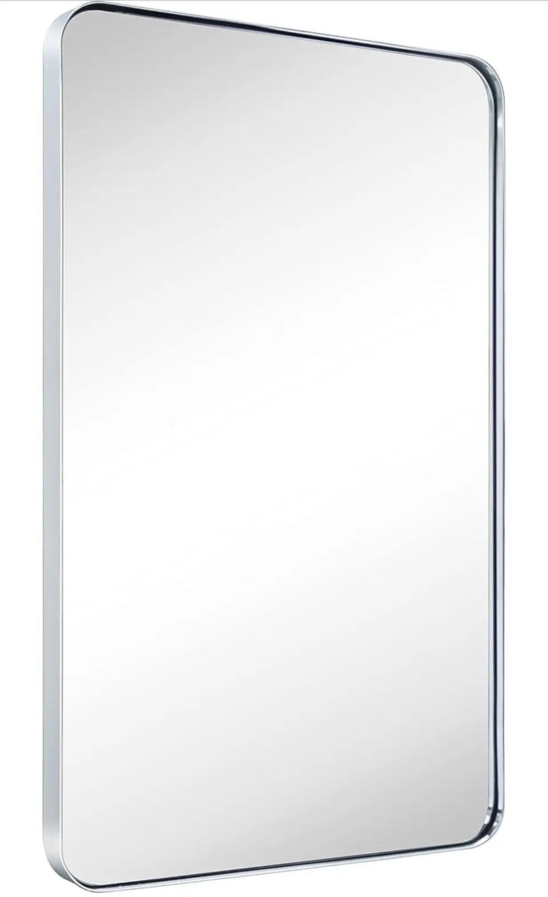 GRACTO 20x30 inch Chrome Stainless Steel Metal Framed Bathroom Mirror Wall Mounted Rounded Rectangular Bathroom Vanity Mirror by Selzalot