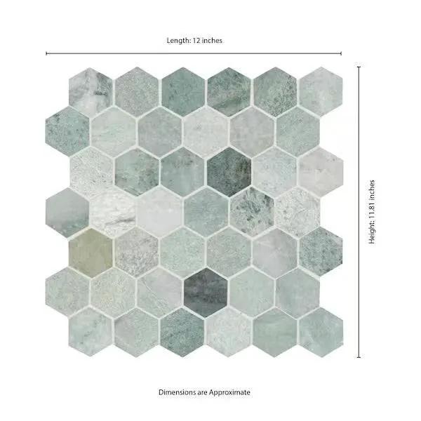 Open Box MSI Icelandic Green 2 in. Hexagon 12 in. x 12 in. x 0.38 in. Polished Marble Mesh-Mounted Mosaic Tile (9.8 sq. ft./case) by Selzalot