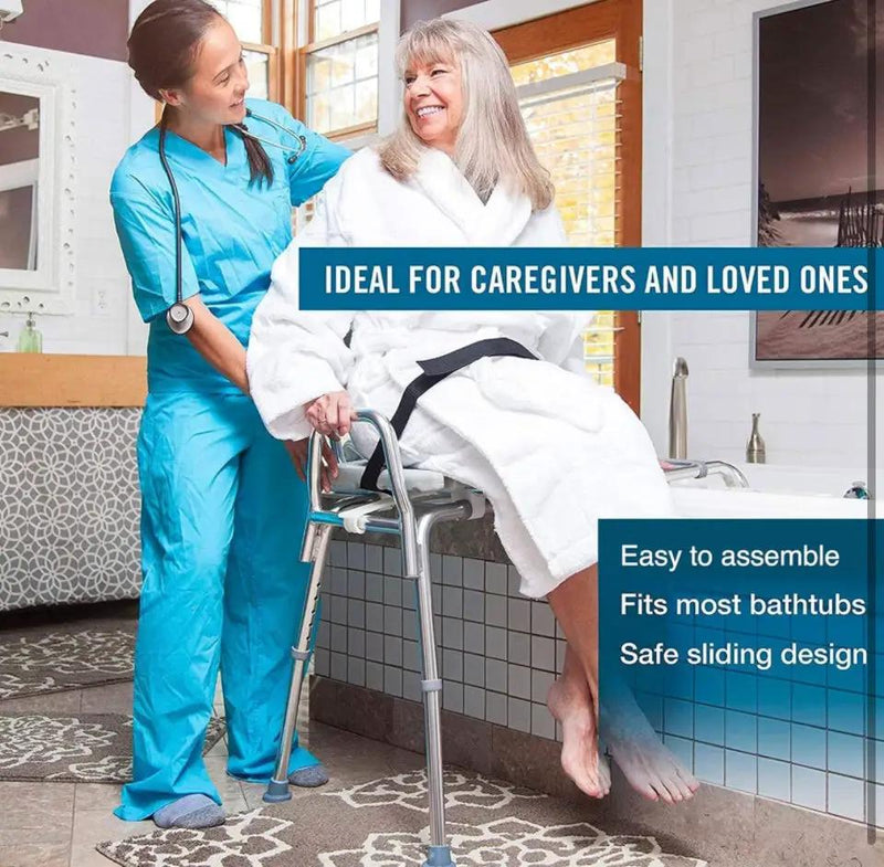 DMI Tub Transfer Bench and Shower Chair with Non Slip Aluminum Body, FSA Eligible, Adjustable Seat Height and Cut Out Access, Holds Weight up to 400 L by Selzalot