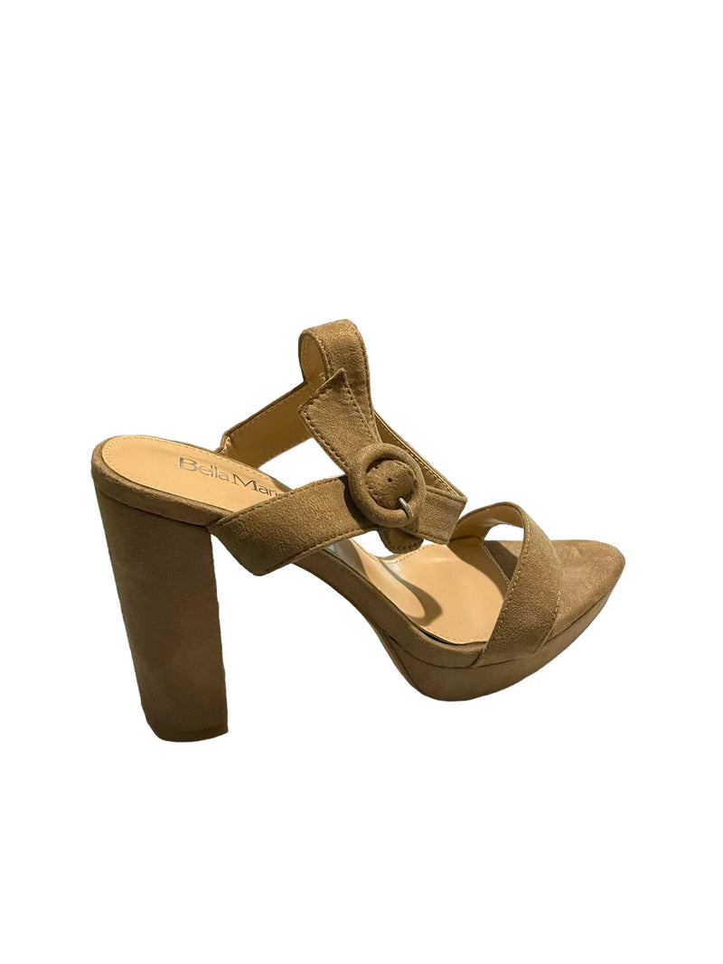 Bella Marie Women's Strappy Pump Block Taupe Suede High Heels by Selzalot