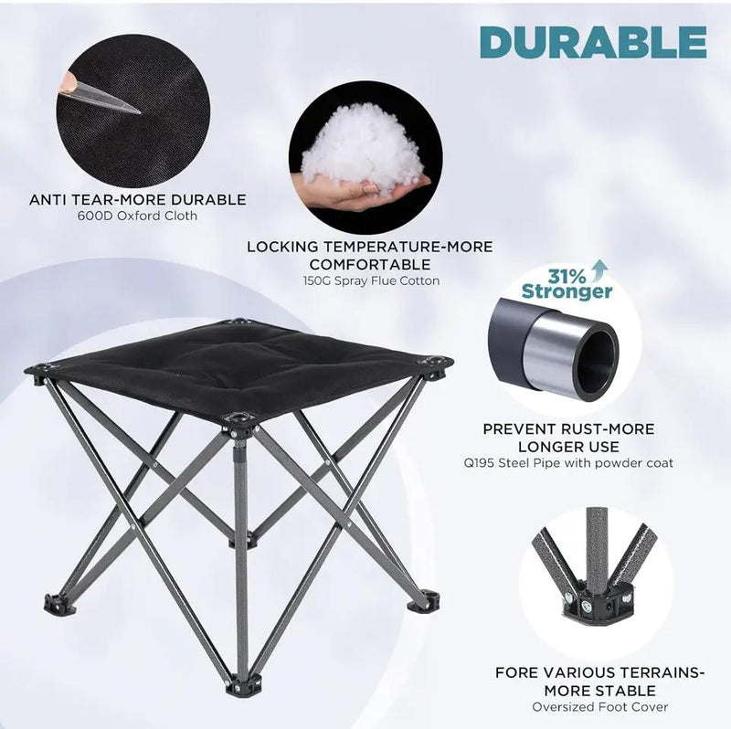 Open Box FUNDANGO Folding Camping Stool, 2 Pack 18.1 Inch Oversized Foot Stools 330 Lbs Heavy Duty Portable Padded Seat Anti-Slip Foots & Carry Bag fo by Selzalot