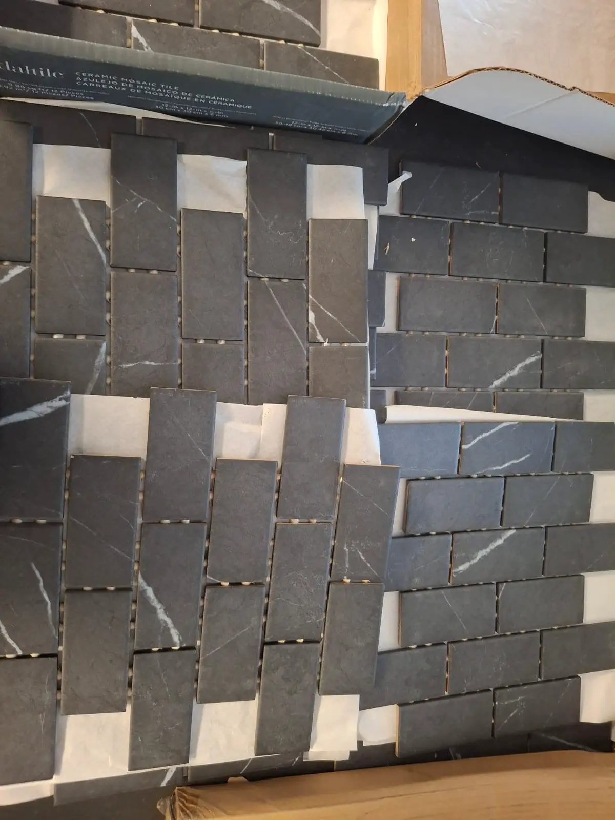 Open Box Daltile Restore Black Marble 12 in. x 12 in. Glazed Ceramic Brick Joint Mosaic Tile (9.96 sq. ft./Case) by Selzalot