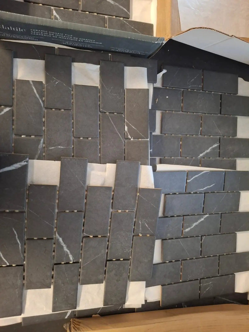 Open Box Daltile Restore Black Marble 12 in. x 12 in. Glazed Ceramic Brick Joint Mosaic Tile (9.96 sq. ft./Case) by Selzalot