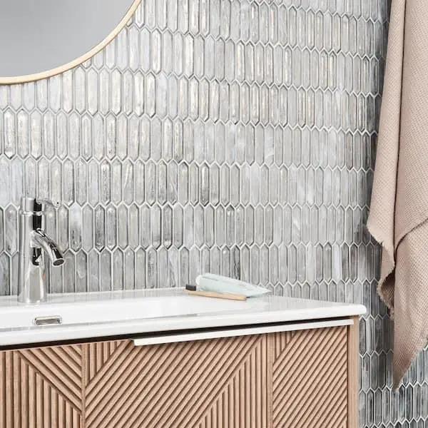 Open Box Ivy Hill Tile Fargin Silver Haze Elongated Hexagon 12 in. x 10 in. x 7mm Polished Glass Mosaic Tile (0.82 sq. ft.) by Selzalot